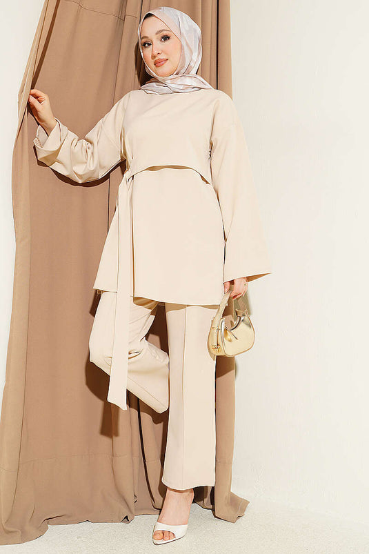 Ensemble double à nouer sur le côté beige