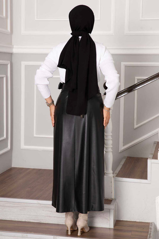 Jupe En Cuir À Nouer Sur Le Côté Noir