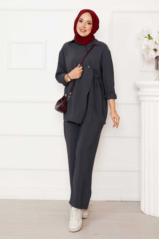 بدلة حجاب مفصلة بأزرار جانبية - أنثراسايت