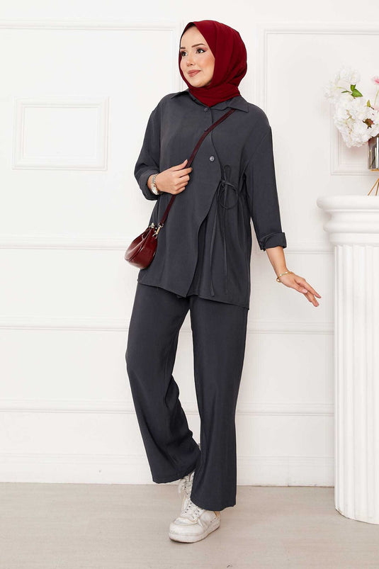 بدلة حجاب مفصلة بأزرار جانبية - أنثراسايت