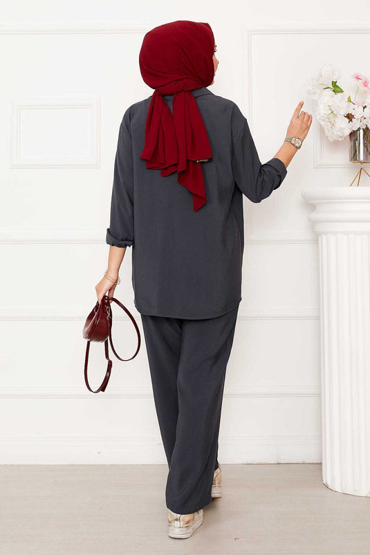 بدلة حجاب مفصلة بأزرار جانبية - أنثراسايت