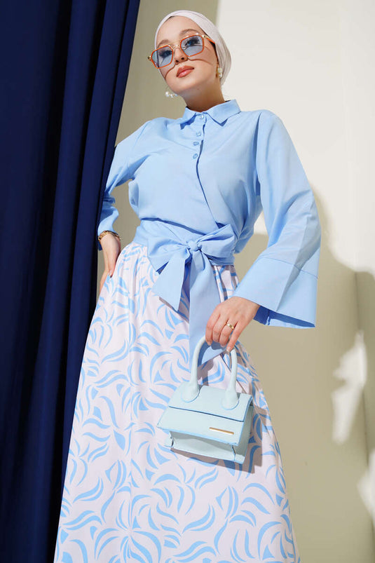 Side Tie Skirted Two Piece Set Baby Blue