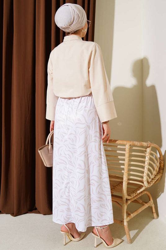 Side Tie Skirted Two Piece Set Beige