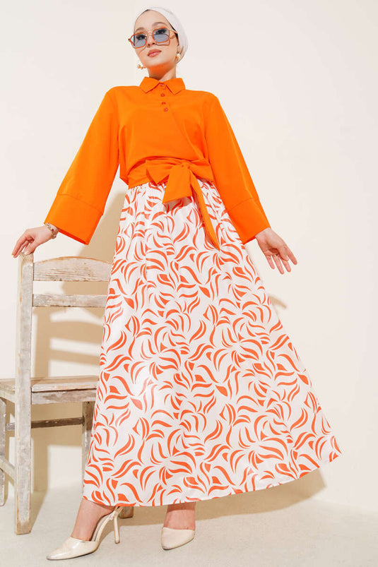 Side Tie Skirted Two Piece Suit Orange