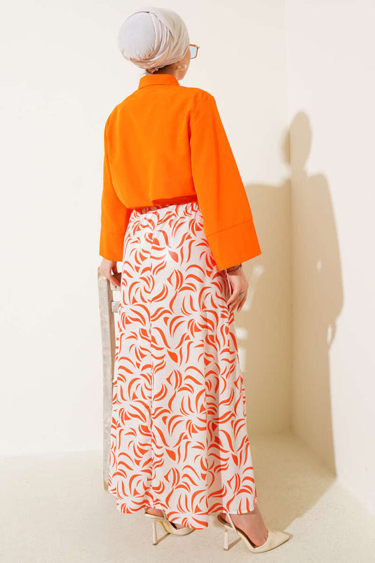Side Tie Skirted Two Piece Suit Orange
