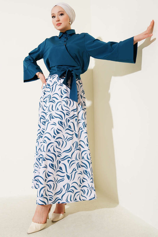 Side Tie Skirted Two Piece Suit Petrol