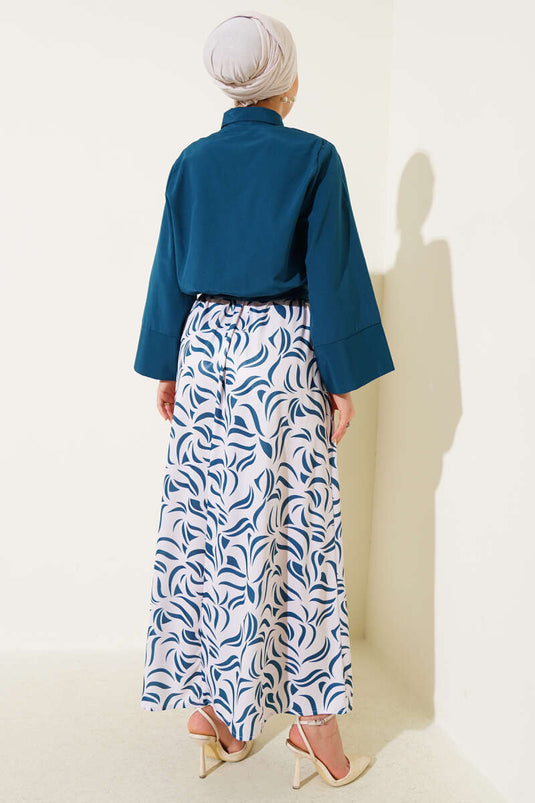 Side Tie Skirted Two Piece Suit Petrol