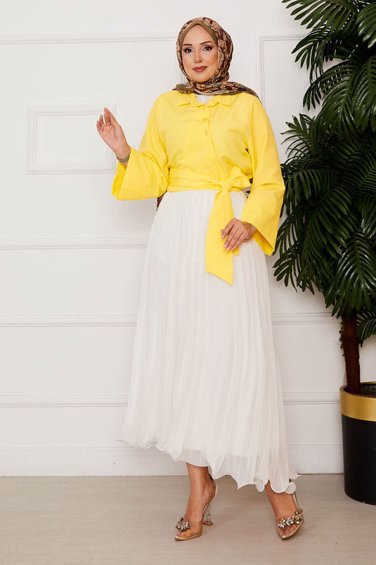 Chemise à manches larges nouée sur le côté jaune foncé