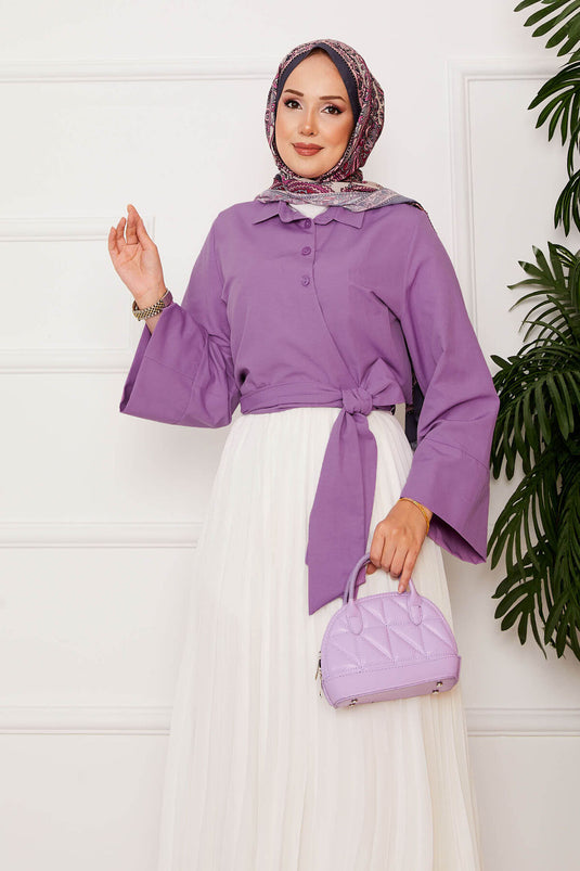 Chemise à manches larges nouée sur le côté violette