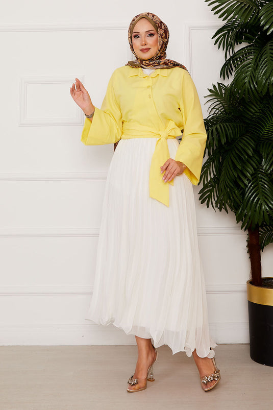 Chemise à manches larges nouée sur le côté jaune