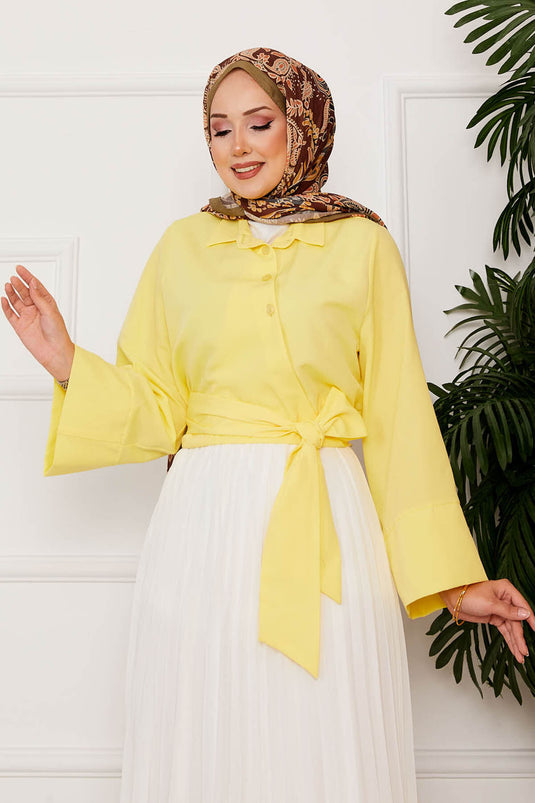 Side Tie Wide Sleeve Shirt Yellow