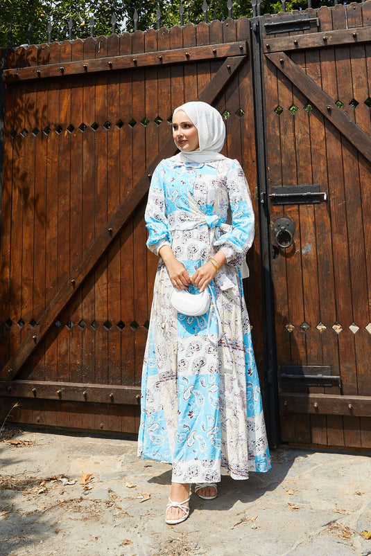 Side Tie Shirt Collar Dress Blue