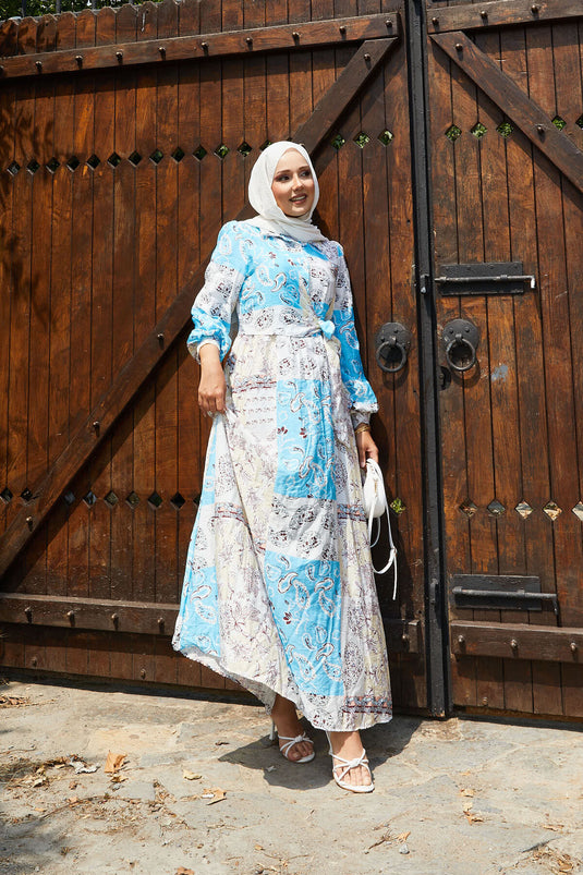 Side Tie Shirt Collar Dress Blue