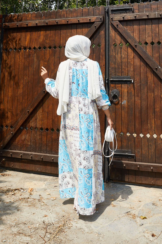 Side Tie Shirt Collar Dress Blue