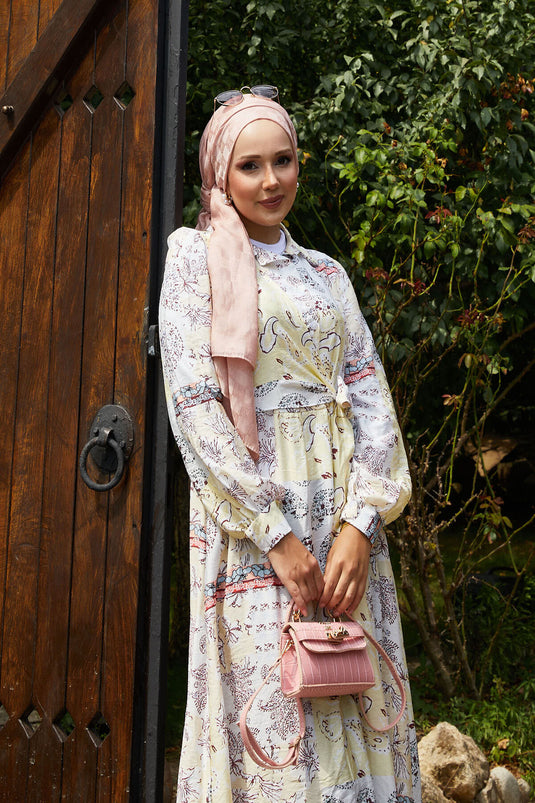 Side Tie Shirt Collar Dress Yellow