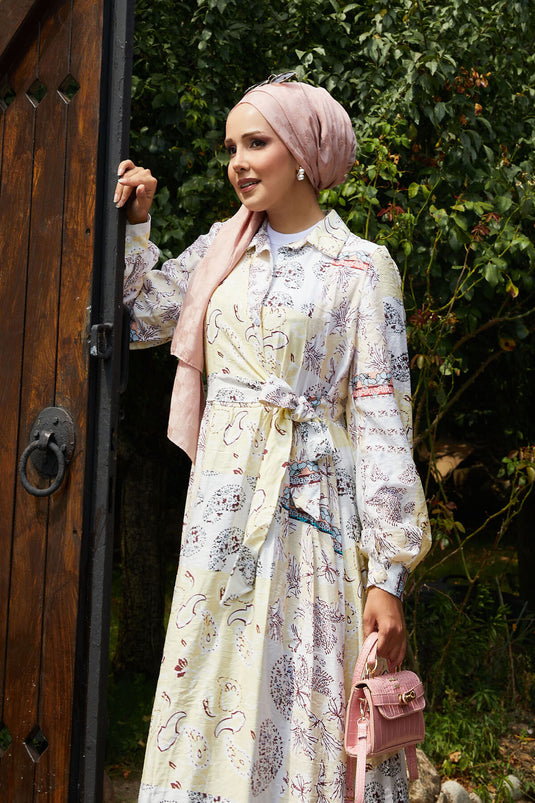 Side Tie Shirt Collar Dress Yellow