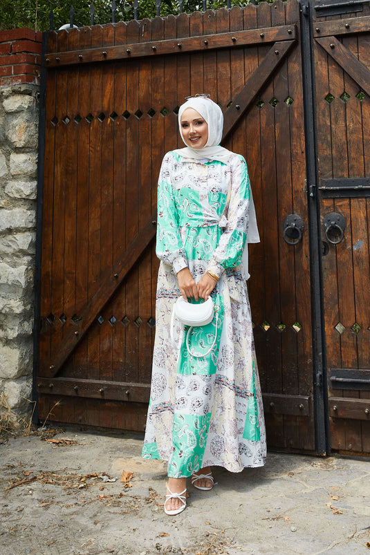 Side Tie Shirt Collar Dress Green