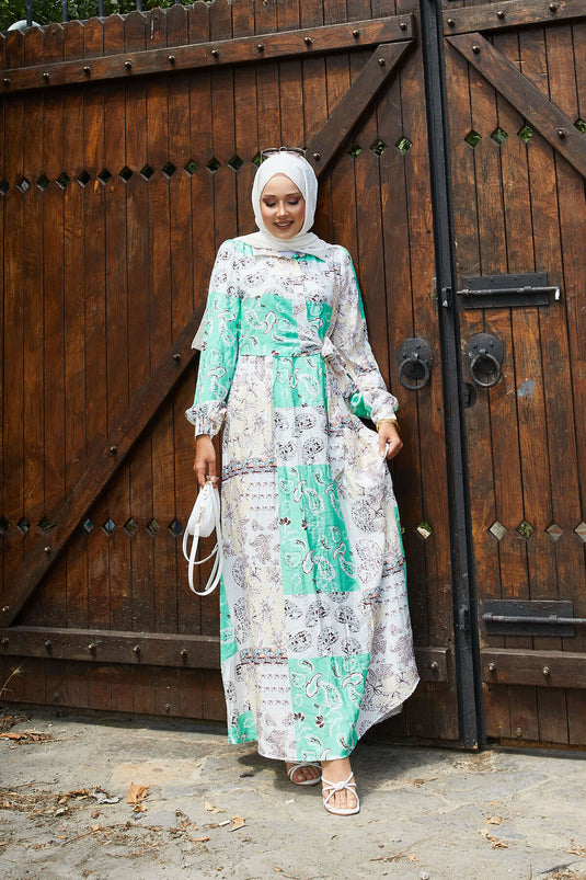 Side Tie Shirt Collar Dress Green