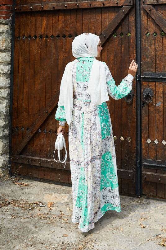 Side Tie Shirt Collar Dress Green