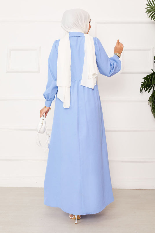 Vestido con cuello camisero y lazo lateral azul bebé