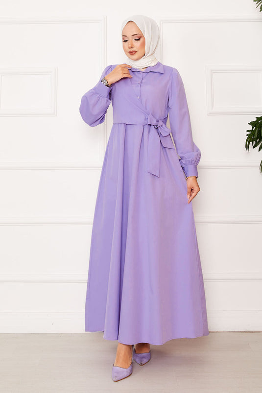 Side Tie Shirt Collar Dress Lilac