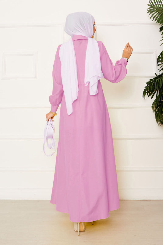 Side Tie Shirt Collar Dress Pink