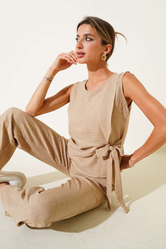 Side-Fastening Two-Piece Set Camel