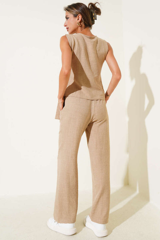 Side-Fastening Two-Piece Set Camel