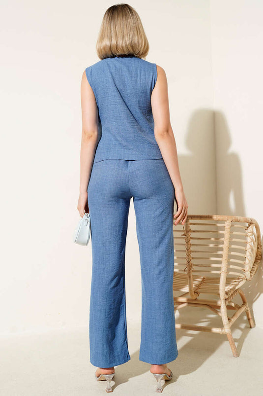 Side-Tie Two-Piece Set, Blue