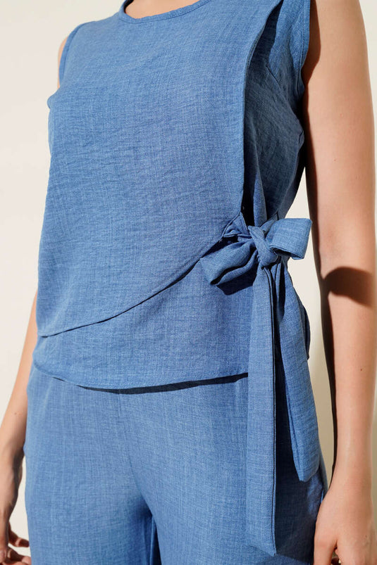 Side-Tie Two-Piece Set, Blue