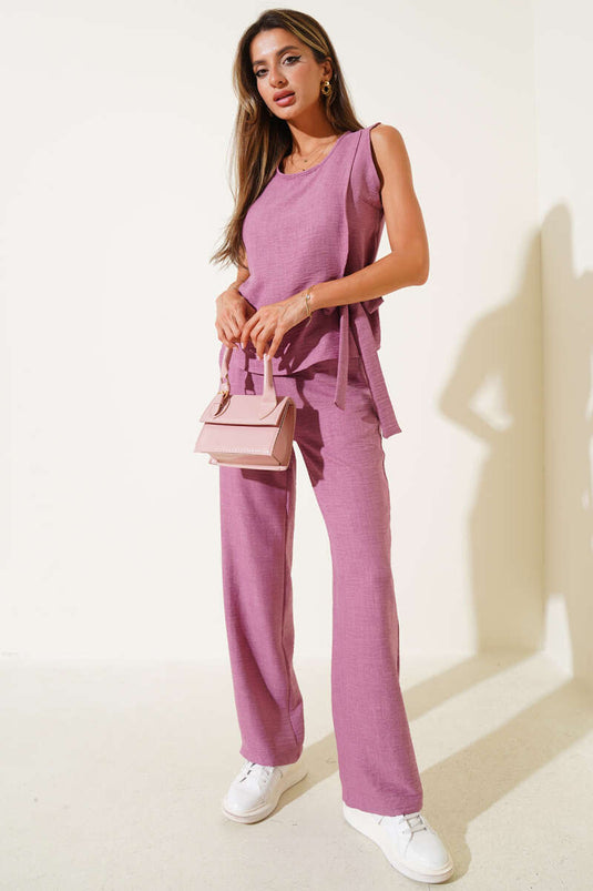 Side-Tied Two-Piece Set, Rose Pink