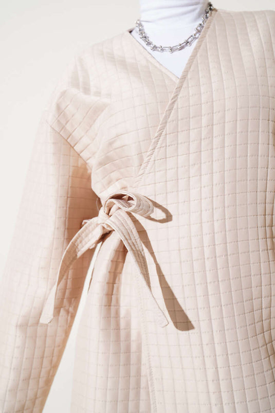 Side-Tie Quilted Kimono, Beige