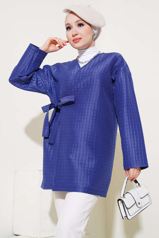 Kimono Matelassé Noué Sur Le Côté Bleu Marine