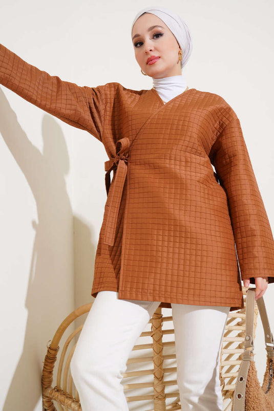 Kimono matelassé à nouer sur le côté Marron