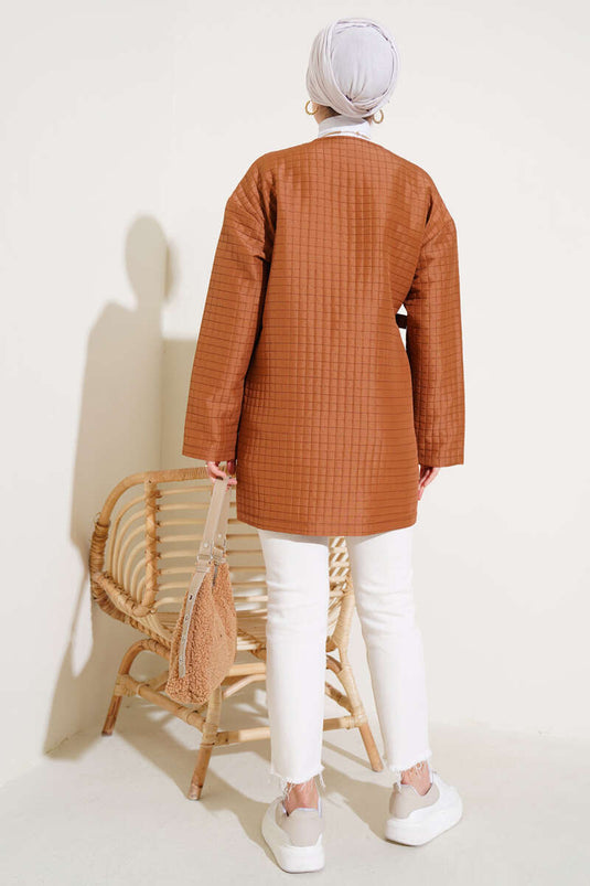 Yandan Bağlamalı Kapitone Kimono Taba