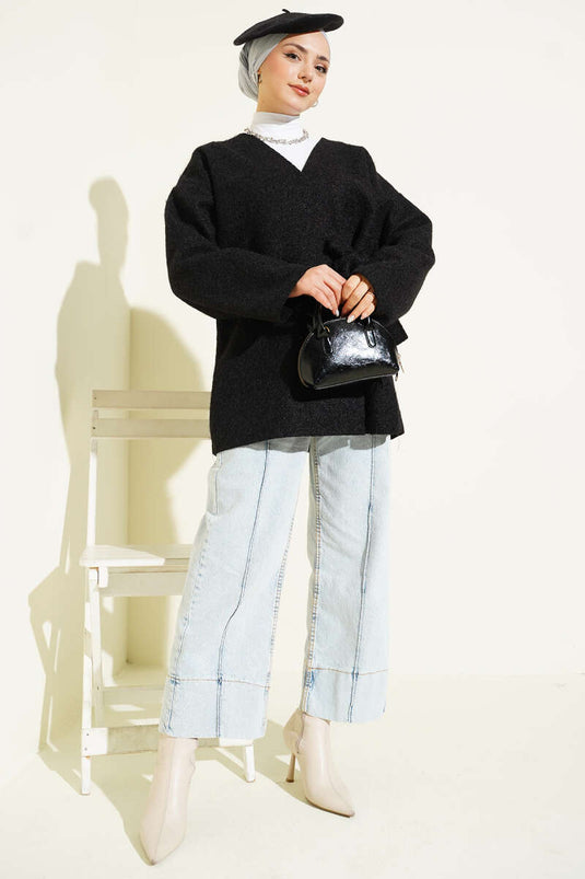 Side Tie Felt Kimono Black