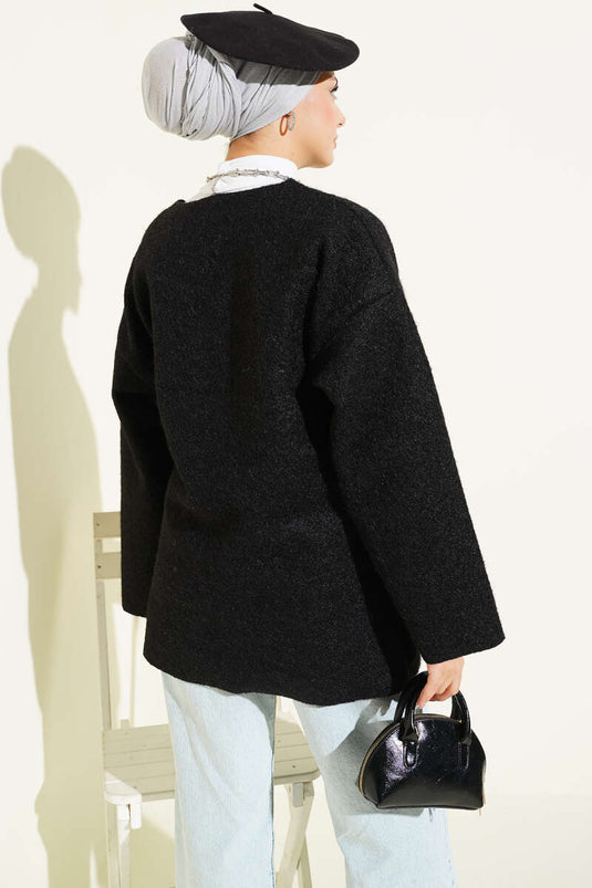 Side Tie Felt Kimono Black