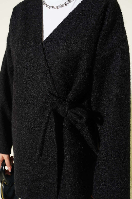 Side Tie Felt Kimono Black