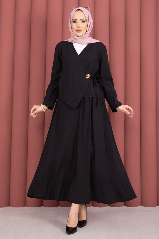 Ensemble deux pièces jupe kimono à nouer sur le côté noir