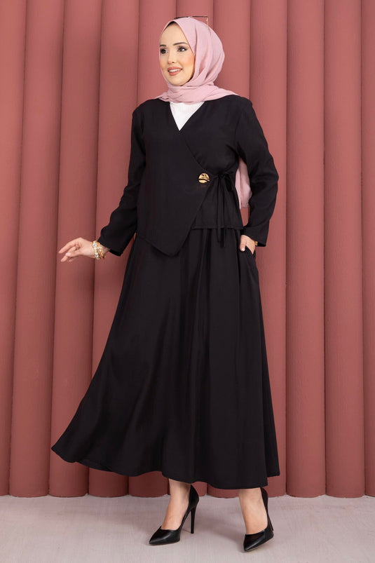 Ensemble deux pièces jupe kimono à nouer sur le côté noir