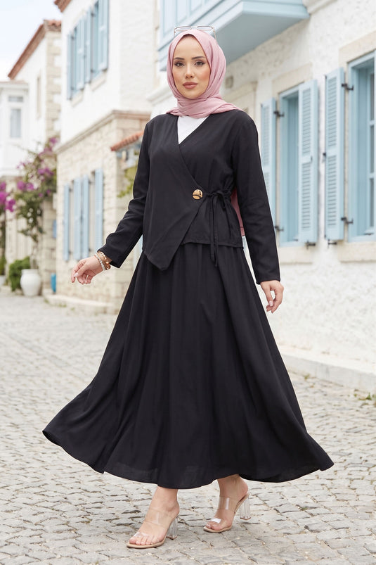 Ensemble deux pièces jupe kimono à nouer sur le côté noir