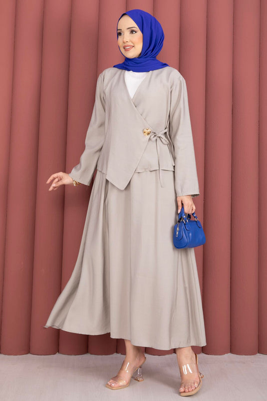 Ensemble Deux Pièces Jupe Kimono à Nouer sur le Côté Pierre