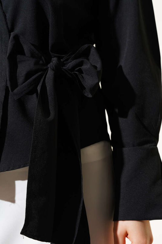 Side Tie Short Shirt Black
