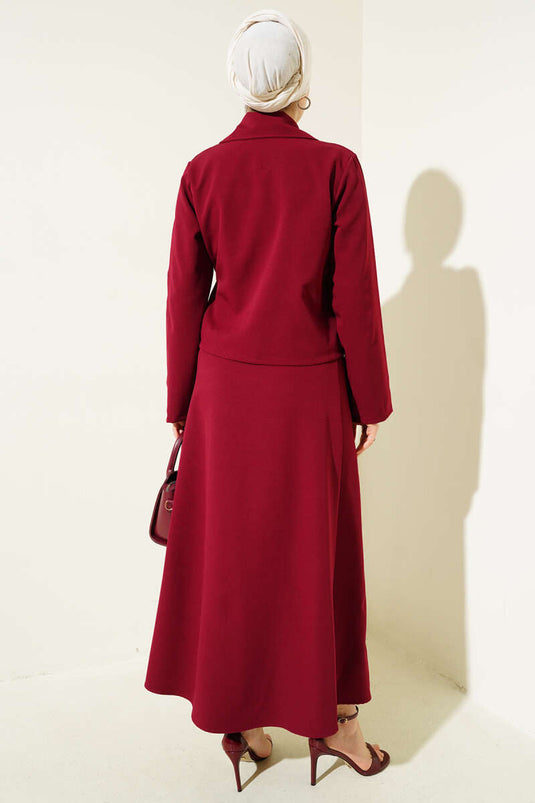 Ensemble veste à col croisé et lien latéral rouge bordeaux
