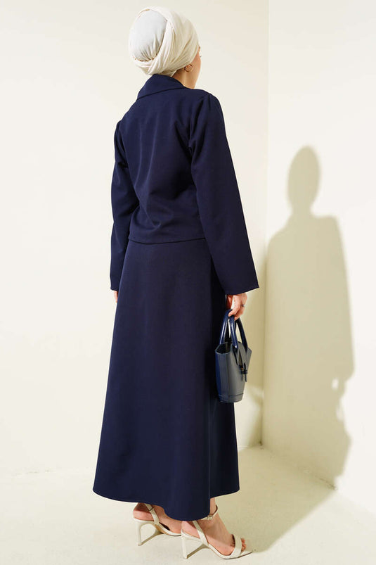 Ensemble veste croisée à revers et lien latéral bleu marine