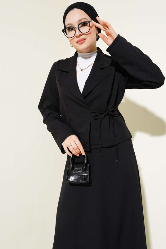 Ensemble veste croisée à revers et lien latéral noir