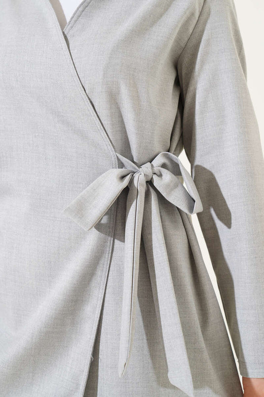 Side Tie Fabric Two Piece Suit Gray