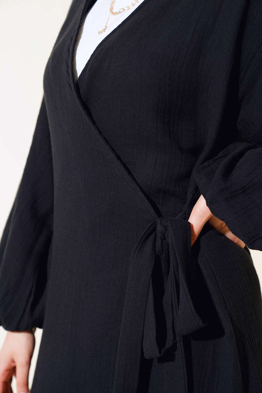 Costume Double Décontracté Noué Sur Le Côté Noir