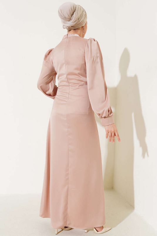 Side Tie Satin Dress Powder