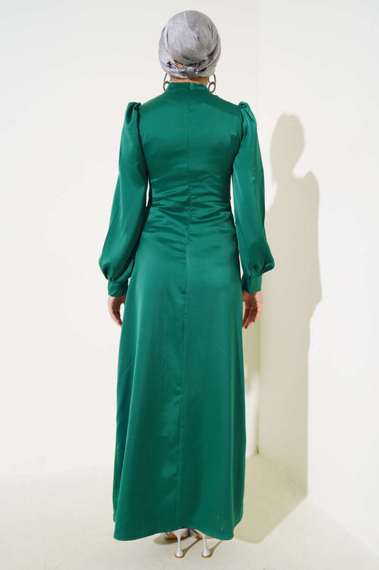Side Tie Satin Dress Green
